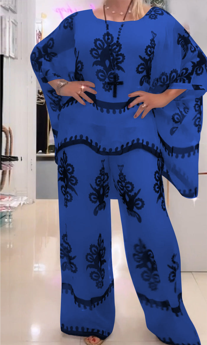 Women's Printed Two-Piece Set – Bridget – Blue