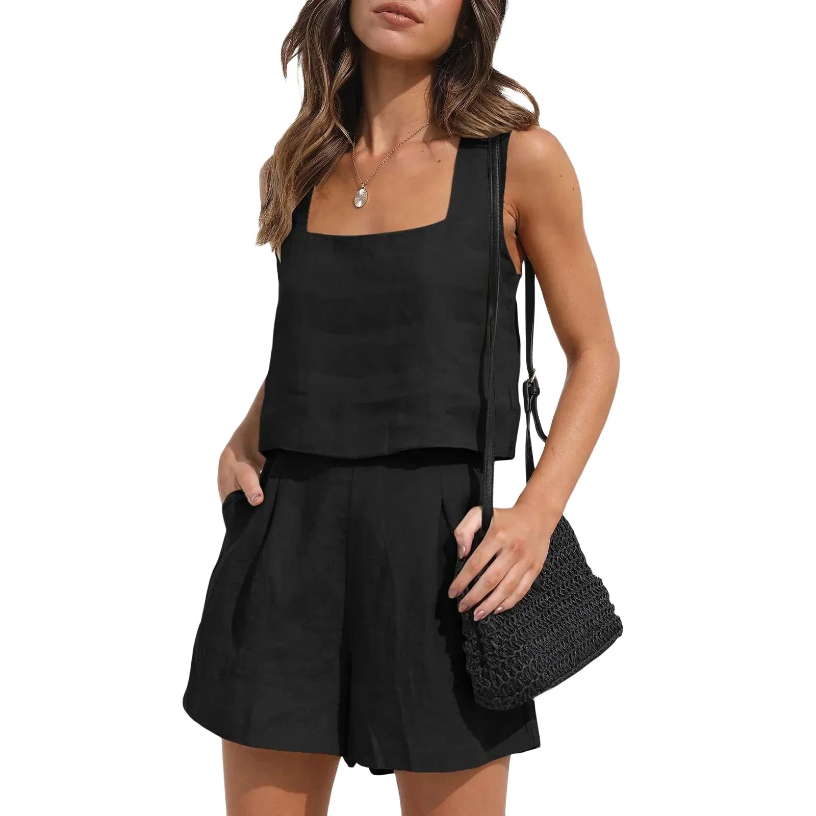 Women's Square-Neck Tank and Shorts Set – Indira – Black