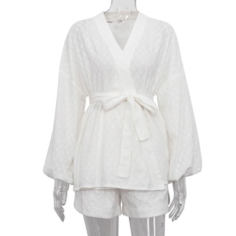 Women's Wrap Shirt and Lace Shorts Set – Cadence – view 3