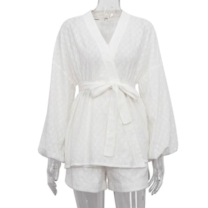 Women's Wrap Shirt and Lace Shorts Set – Cadence – view 3