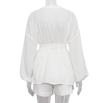 Women's Wrap Shirt and Lace Shorts Set – Cadence – view 4