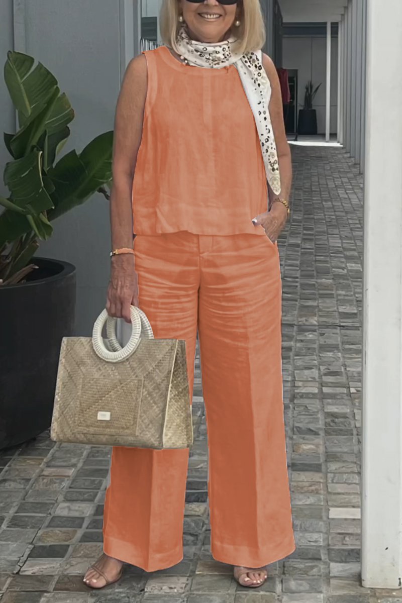 Sleeveless Cotton-Linen Set – Golda – Orange
