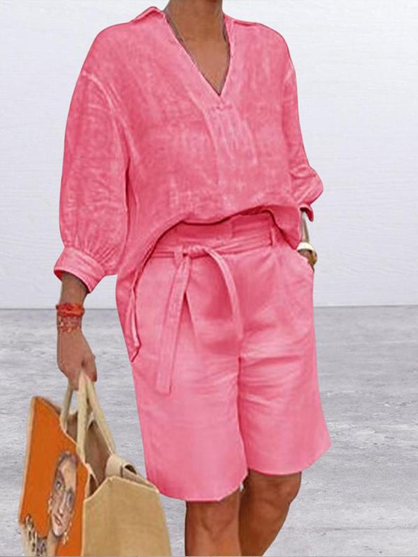 Women's Relaxed Two-Piece Cotton-Linen Set – Margot – Pink