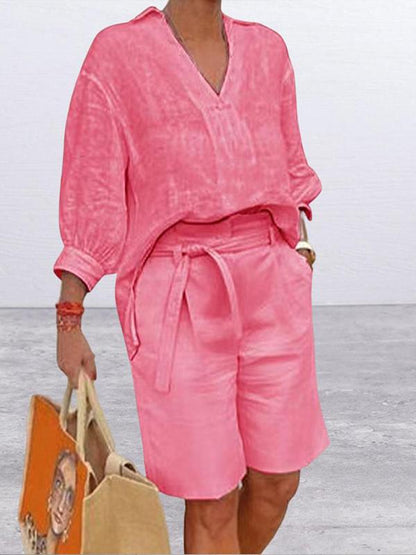 Women's Relaxed Two-Piece Cotton-Linen Set – Margot – Pink