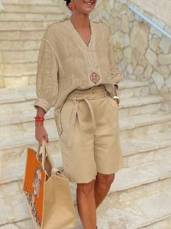 Women's Relaxed Two-Piece Cotton-Linen Set – Margot – Khaki