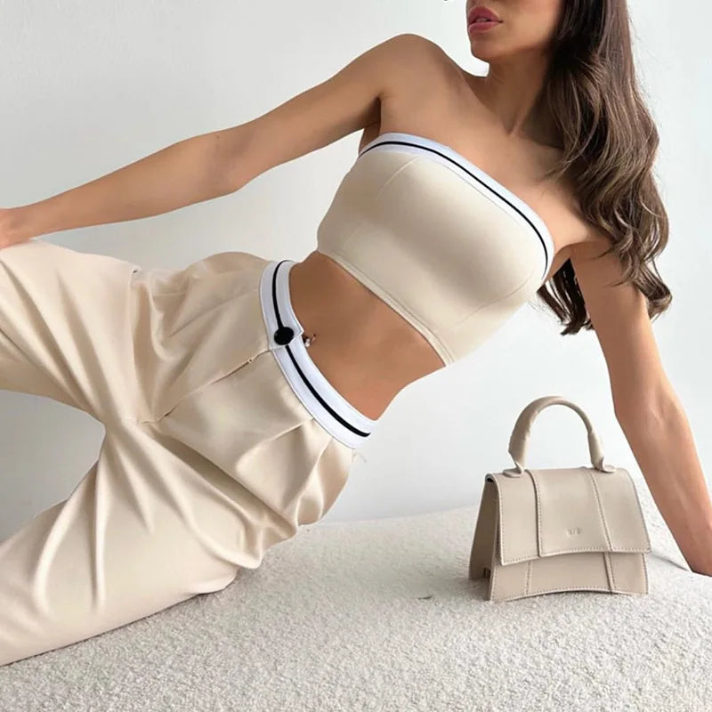 Women's Tailored Top and Pants Set – Nani – Beige