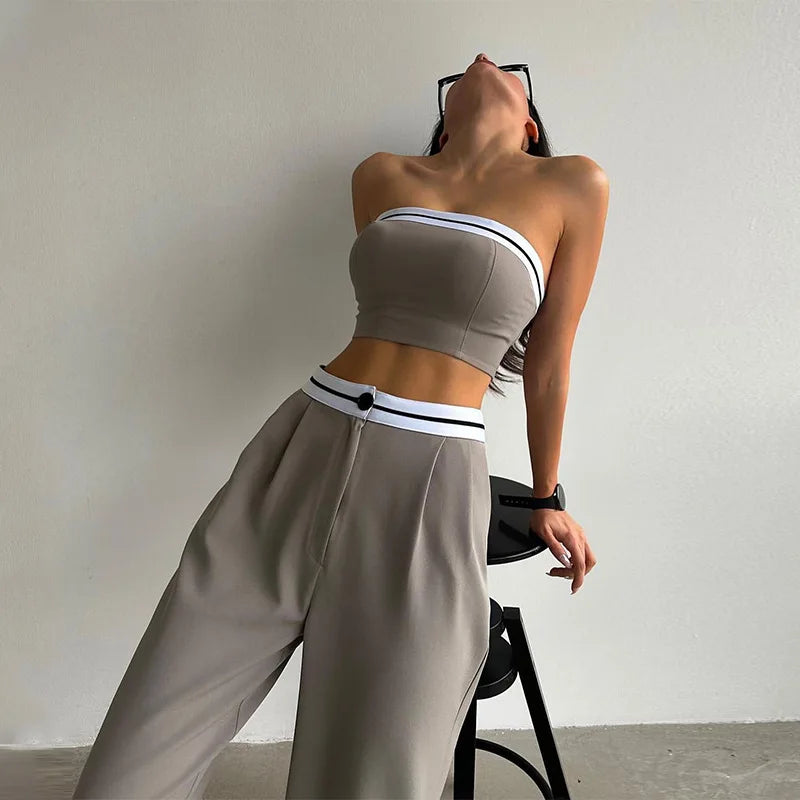 Women's Tailored Top and Pants Set – Nani – Gray