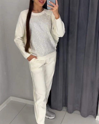 Women's Shimmer Knit Set – Whitney – White