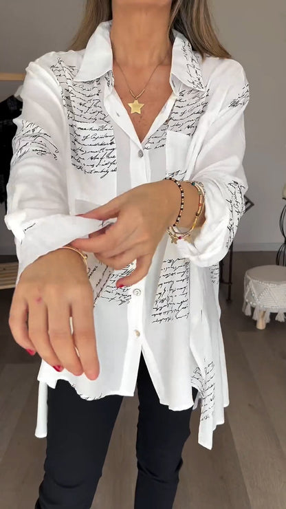 Letter-Print Lapel Shirt – Valeska