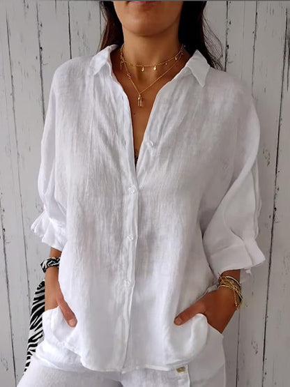 Women's Casual Cotton-Linen Shirt – Alissa – White