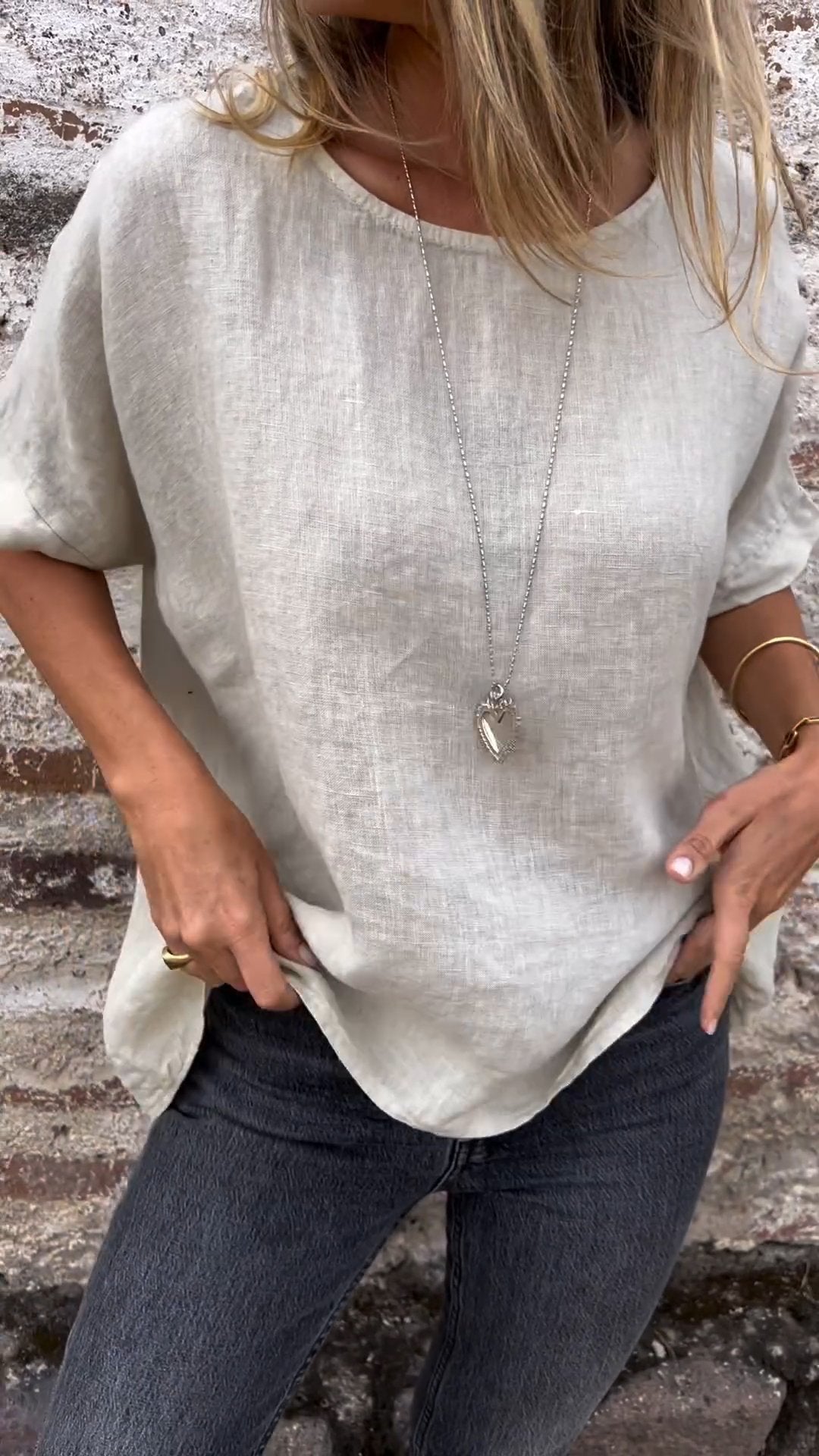 Solid Cotton-Linen Short-Sleeve Crewneck Blouse – Shiloh – view 6
