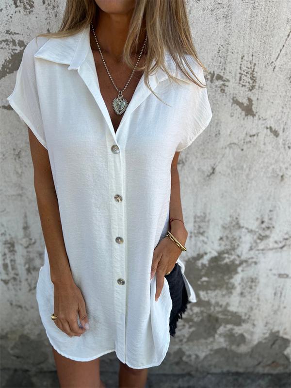 White Cotton Short-Sleeve Button Blouse – Dolores – White