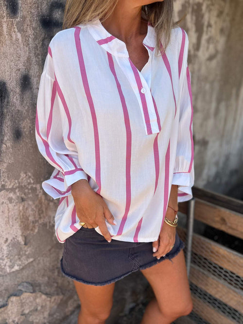 Striped Cotton-Linen Shirt with Half Collar – Savannah – As Shown