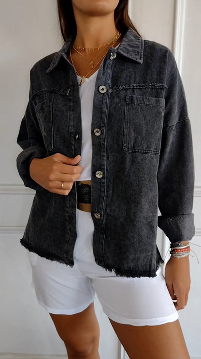 Denim Lapel Shirt with Fringe – Esther – view 4