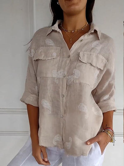 Cotton-Linen Lapel Shirt with 3/4 Sleeves – Jordan