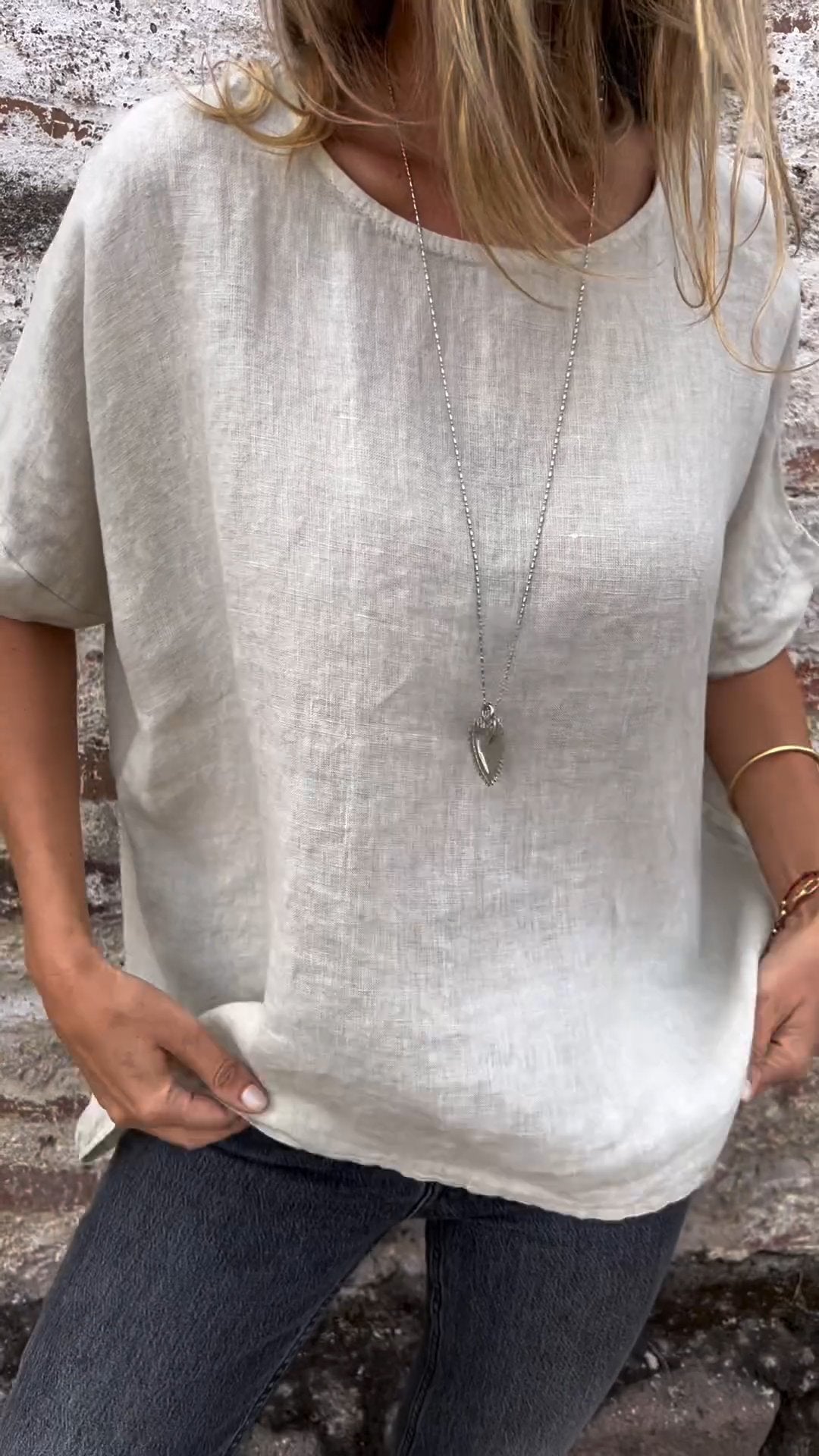 Cotton-Linen Crewneck Tee – Priya – Default Title