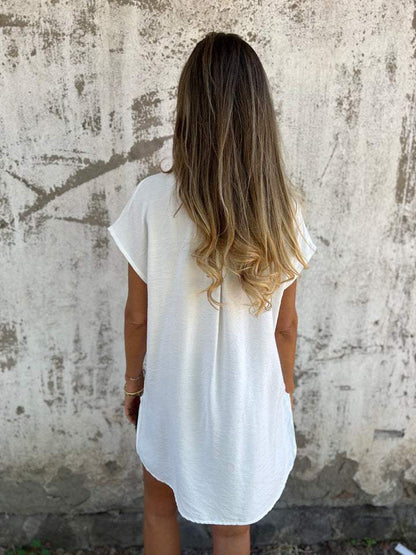 White Cotton Short-Sleeve Button Blouse – Dolores – view 3