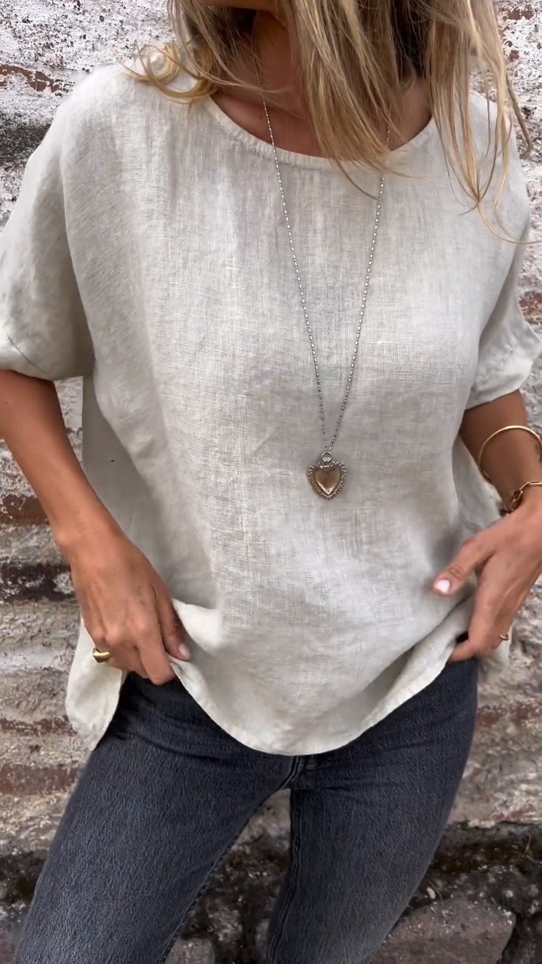 Cotton-Linen Crewneck Tee – Priya