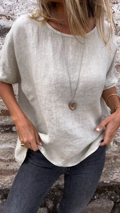 Cotton-Linen Crewneck Tee – Priya