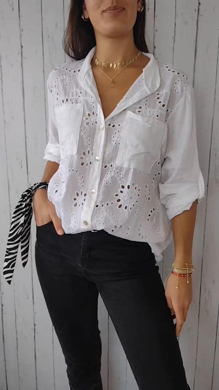 Solid Openwork Cotton-Linen Shirt – Marlow – view 2
