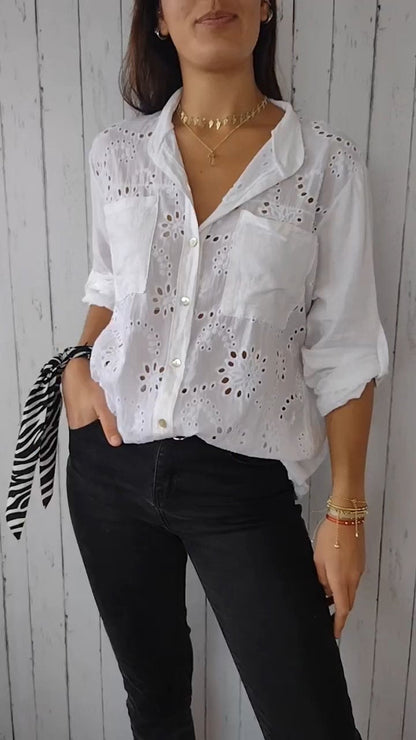 Solid Openwork Cotton-Linen Shirt – Marlow – view 2