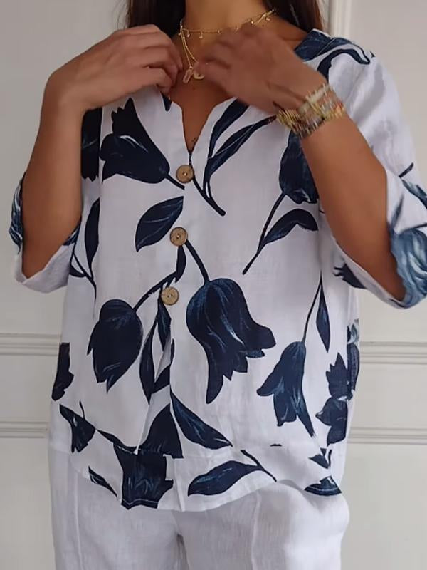 Women's Casual Printed Cotton-Linen Shirt – Kestrel – view 2