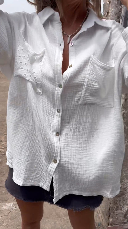 Cotton Lapel Shirt with Two Pockets – Harlow – White