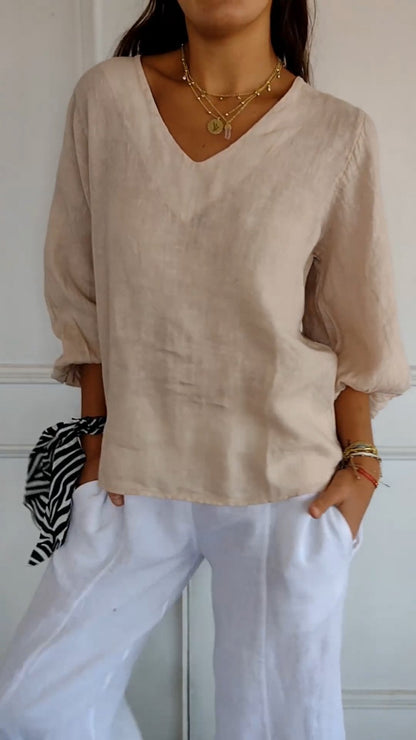 Cotton-Linen Shirt with Puff Sleeves – Halcyon – view 3