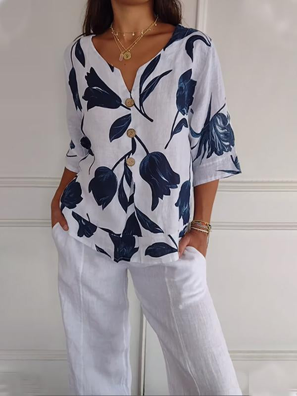 Women's Casual Printed Cotton-Linen Shirt – Kestrel