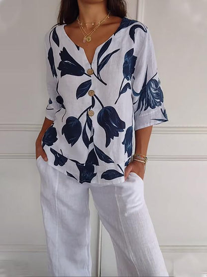 Women's Casual Printed Cotton-Linen Shirt – Kestrel