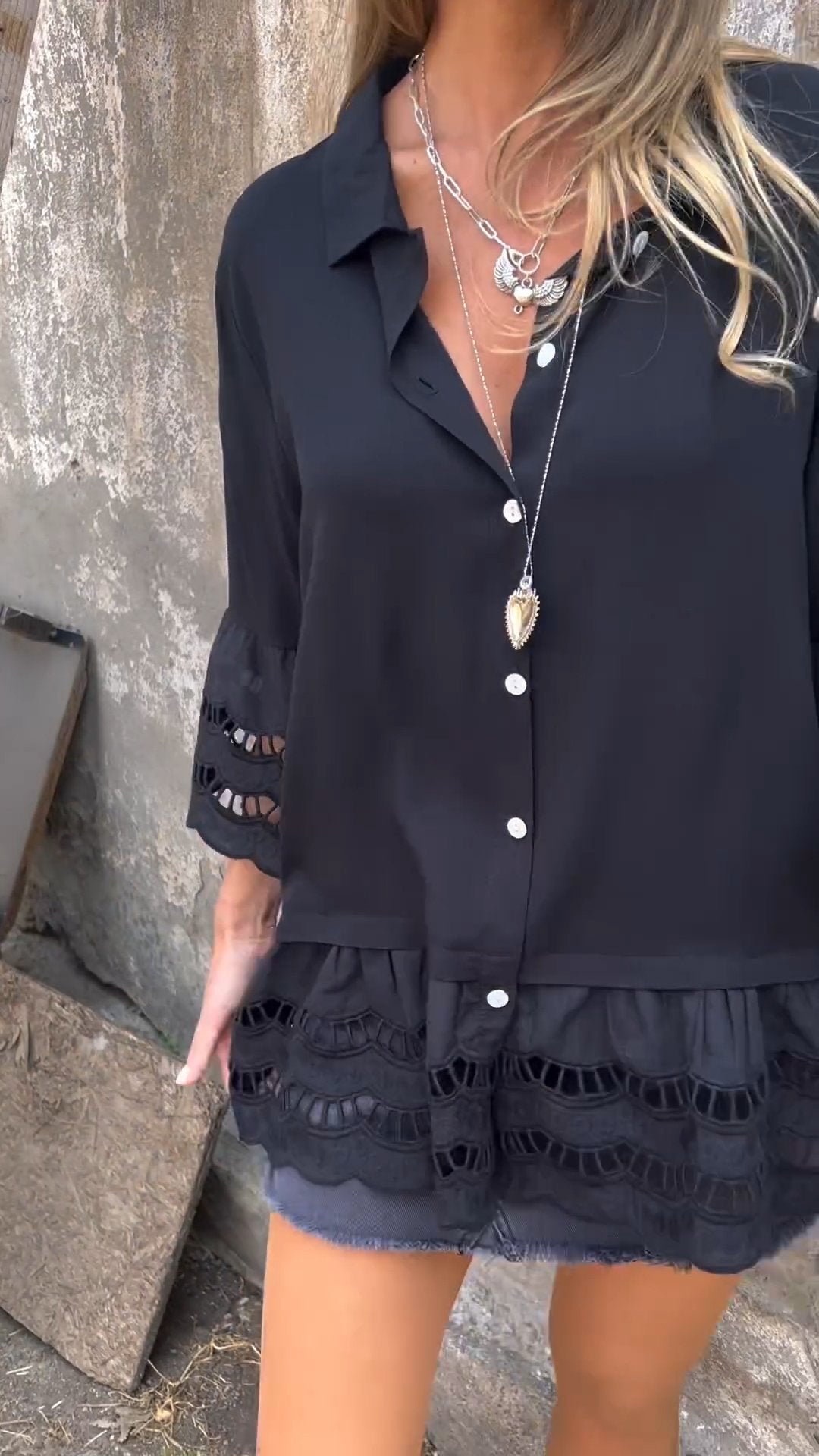 Openwork Patchwork Shirt with 3/4 Sleeves – Gemma – view 5