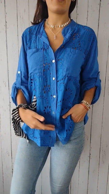 Solid Openwork Cotton-Linen Shirt – Marlow