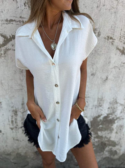 White Cotton Short-Sleeve Button Blouse – Dolores