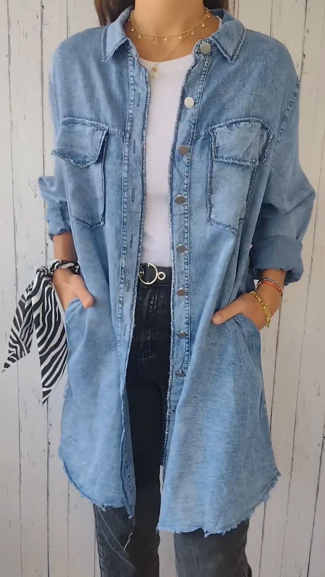 Comfort Long Faux-Denim Shirt – Macy