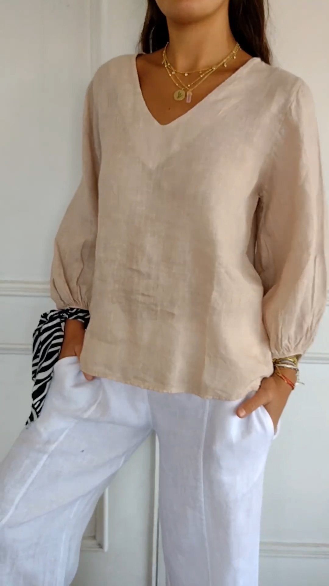 Cotton-Linen Shirt with Puff Sleeves – Halcyon – view 2