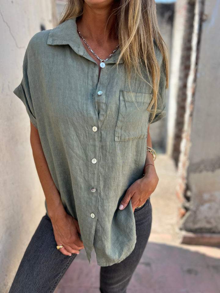 Casual Cotton-Linen Lapel Shirt – Nyla – Green