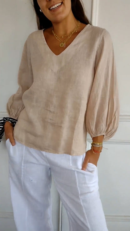 Cotton-Linen Shirt with Puff Sleeves – Halcyon