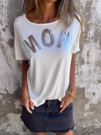 Embossed Letter-Print Tee – Pandora – White