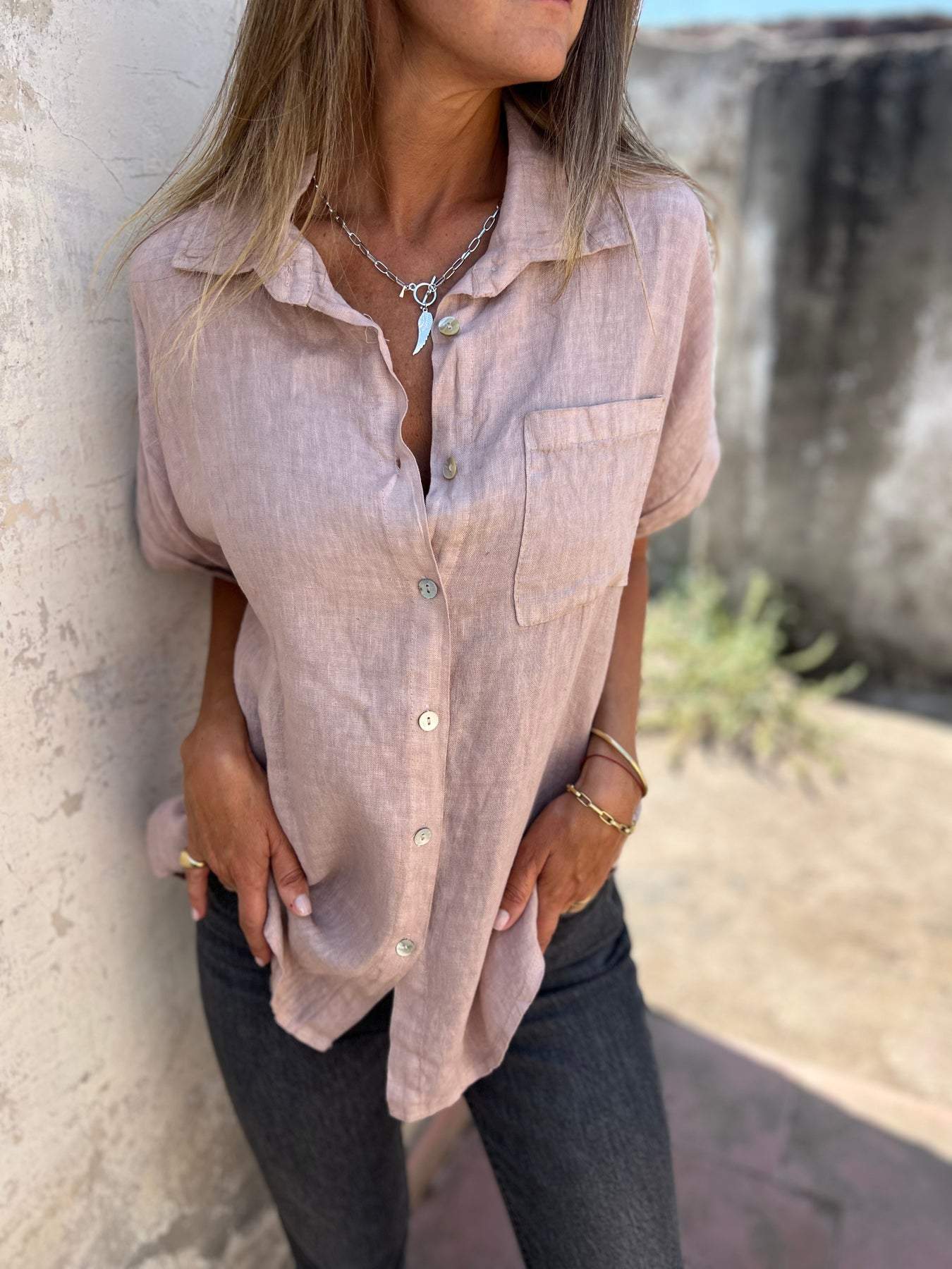 Casual Cotton-Linen Lapel Shirt – Nyla – view 4