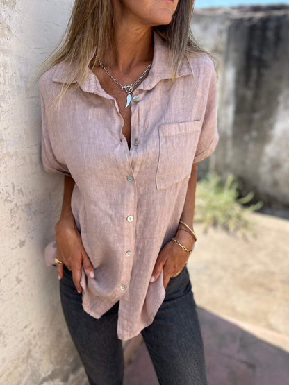 Casual Cotton-Linen Lapel Shirt – Nyla – view 4