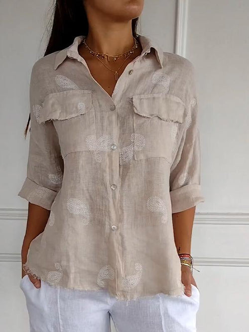 Cotton-Linen Lapel Shirt with 3/4 Sleeves – Jordan – Apricot