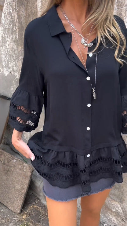Openwork Patchwork Shirt with 3/4 Sleeves – Gemma – view 6