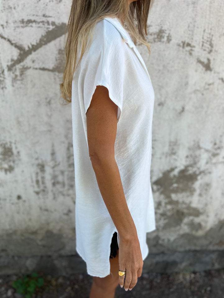 White Cotton Short-Sleeve Button Blouse – Dolores – view 2