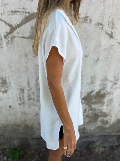 White Cotton Short-Sleeve Button Blouse – Dolores – view 2