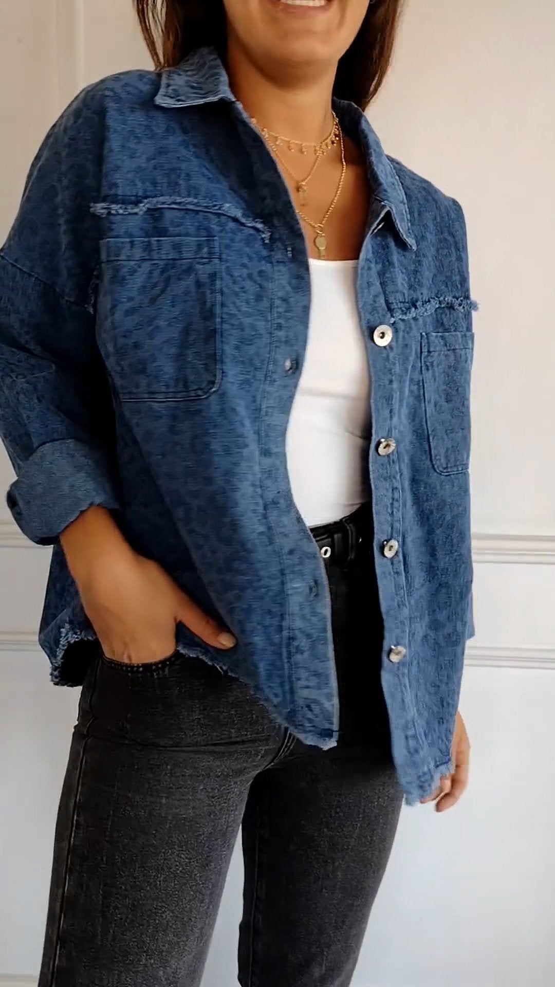 Denim Lapel Shirt with Fringe – Esther