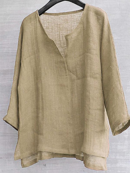 Linen Summer Beach Shirt – Rosamund – Khaki