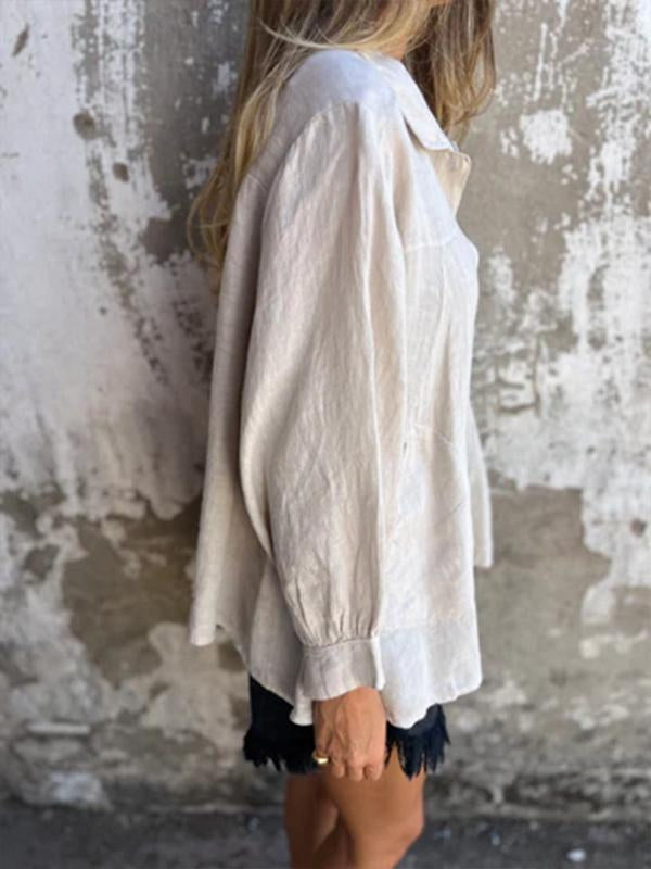 Solid Cotton-Linen Lapel Shirt – Amelia – view 2
