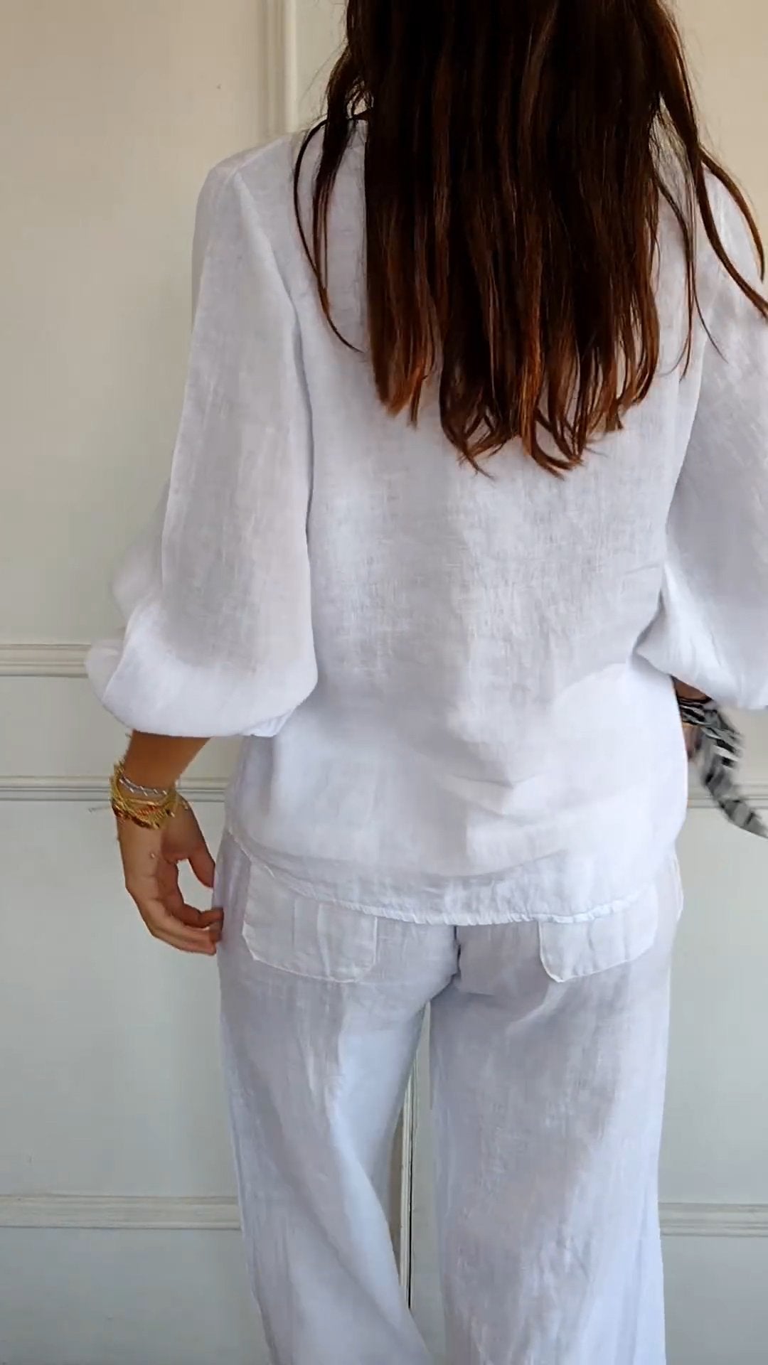Cotton-Linen Shirt with Puff Sleeves – Halcyon – view 8