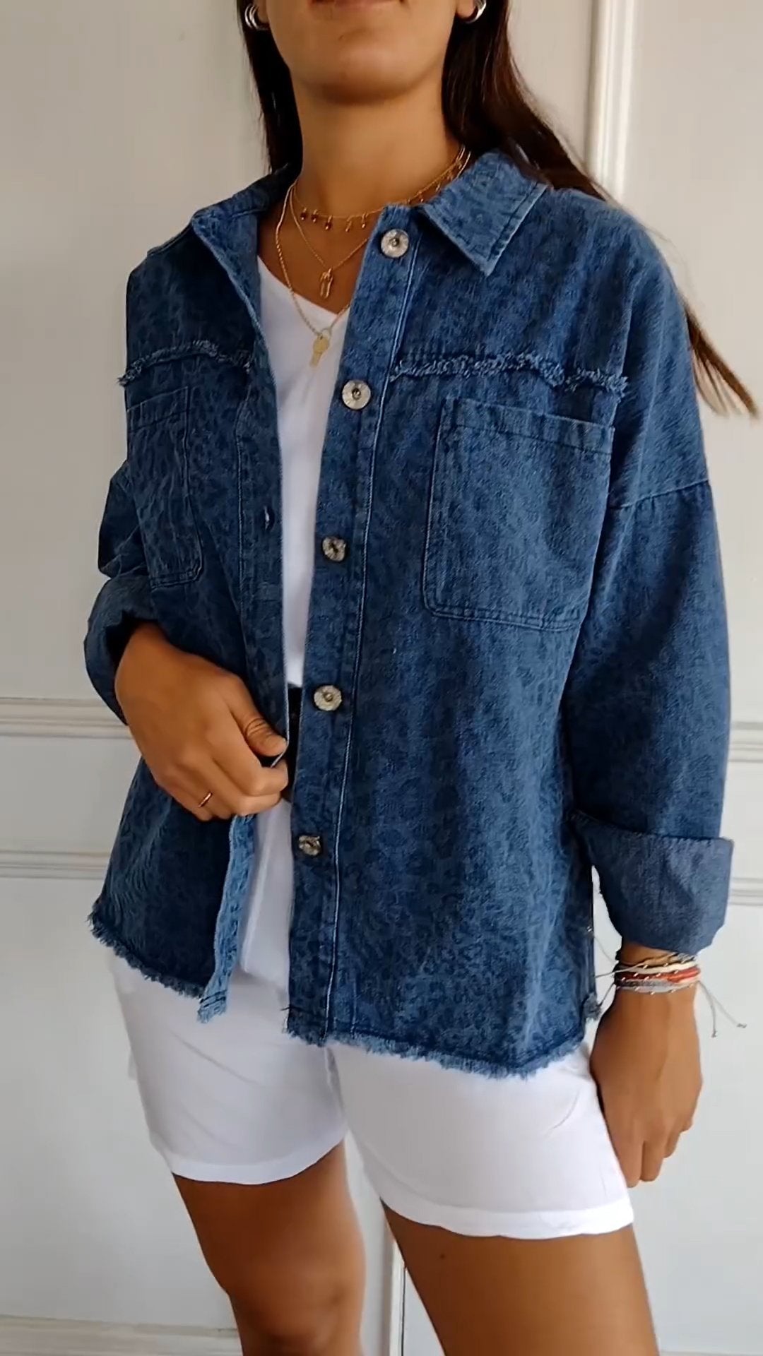 Denim Lapel Shirt with Fringe – Esther – view 2