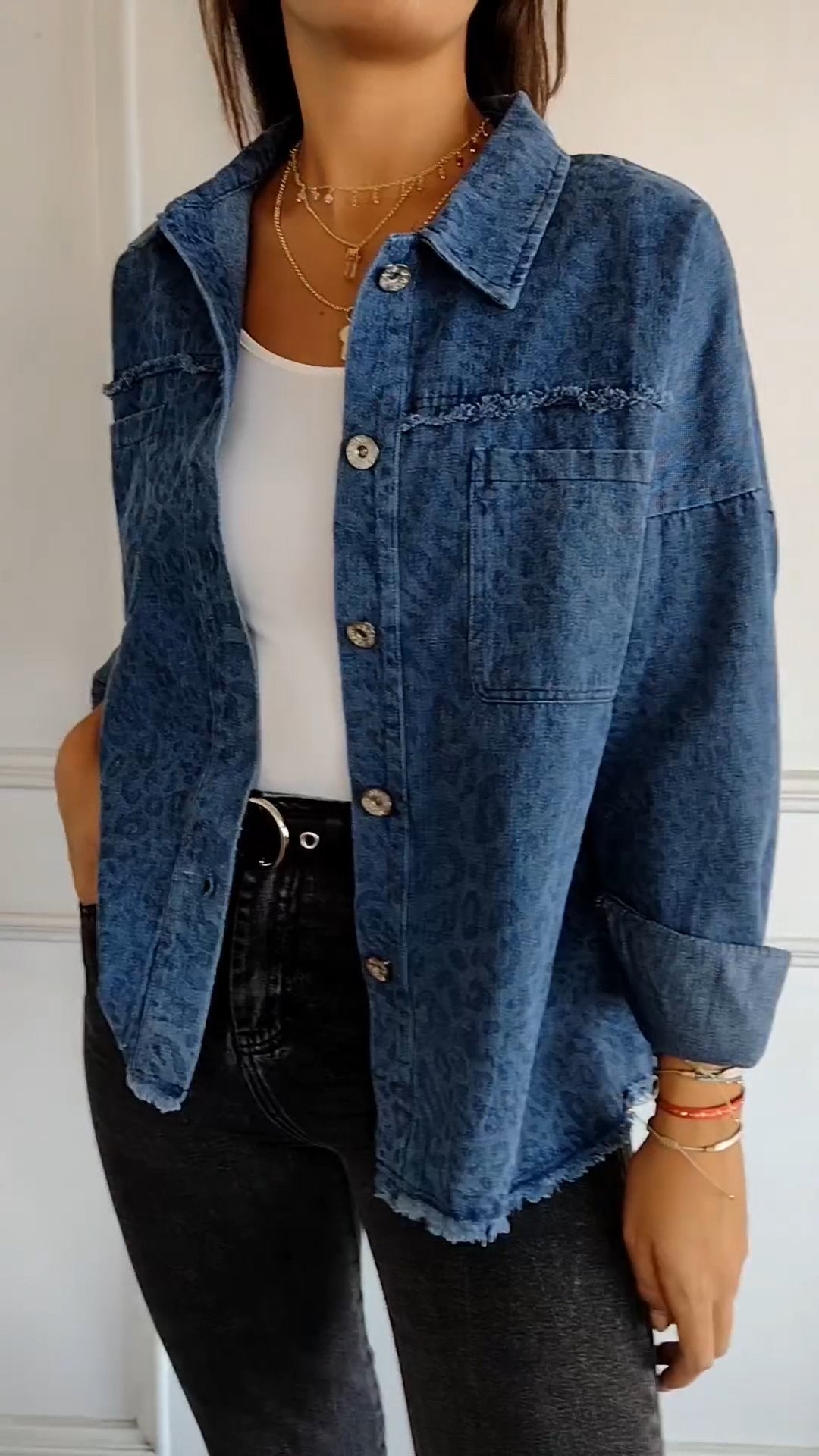 Denim Lapel Shirt with Fringe – Esther – Blue